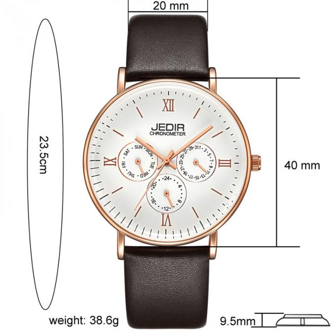 WJ-7394 Bán sỉ Đồng hồ đeo tay nam JEDIR Thiết kế mới nhất Đồng hồ đeo tay thạch anh 3ATM Auto Date Day Leather Leather Clock