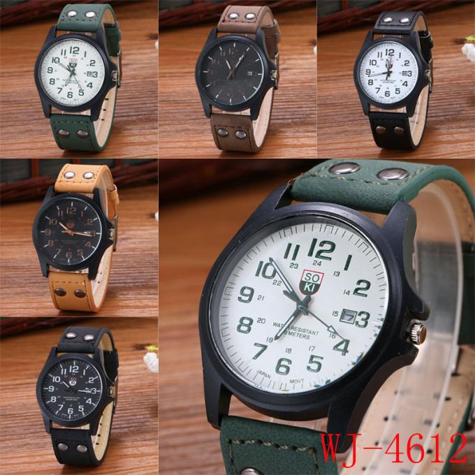WJ-4723 Thiết kế mới Đồng hồ đeo tay da thạch anh mặt lớn giá thấp đồng hồ đeo tay thể thao rõ ràng